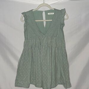 Mustard Seed Mint Green Eyelet Flutter Sleeve Babydoll Romper Dress S EUC